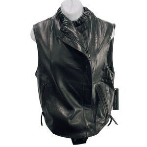 PRESTON & YORK Women's Vest Black Lambs Skin Vest Motorcycle Zipped Size Small